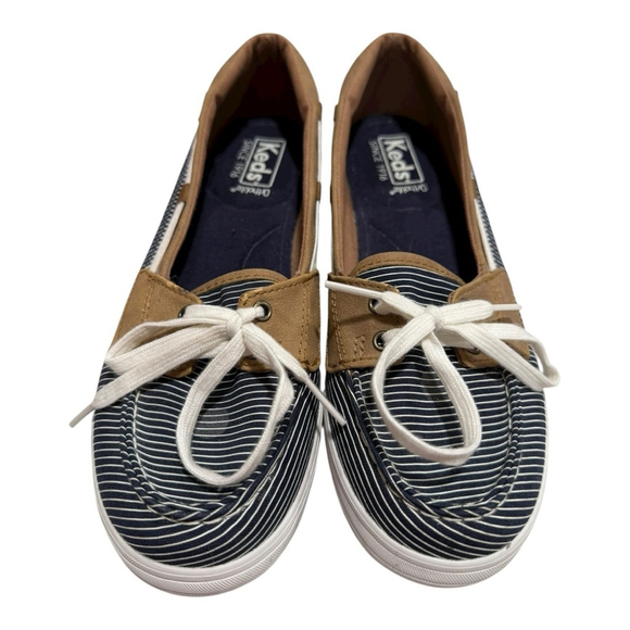 Keds Ortholite Striped Boat Shoes Women’s Size 7 Blue White Tan Sneakers - Picture 1 of 9